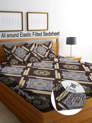 RisingStar Microfiber King Fitted (Elastic) 200 TC Printed Bedsheet(Pack of 1, Brown)