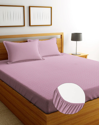 Amrange 210 TC Cotton King Abstract Fitted (Elastic) Bedsheet(Pack of 1, Pink)