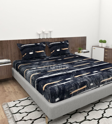 EVERLUSH Velvet King Fitted (Elastic) 400 TC Printed Bedsheet(Pack of 1, Black Lines)