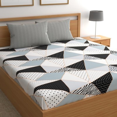 MAFATLALS 210 TC Polycotton King Geometric Flat Bedsheet(Pack of 1, White1)