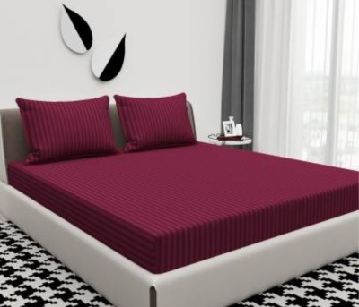 DAZZLE 300 TC Cotton Queen, Double Striped Flat Bedsheet(Pack of 1, WINE)