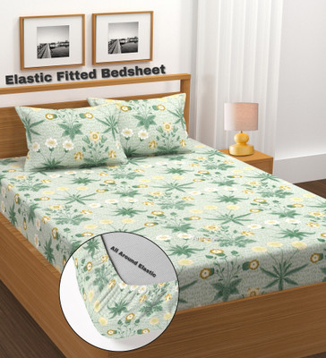 Amrange 210 TC Microfiber King 3D Printed Fitted (Elastic) Bedsheet(Pack of 1, Multicolor)