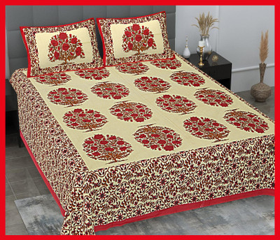 BedZone Cotton Double Flat 230 TC Jaipuri Prints Bedsheet(Pack of 1, Red)