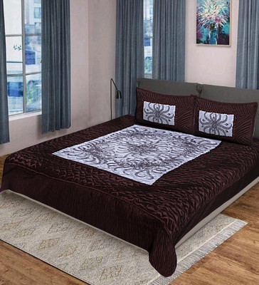 true valua 310 TC Satin Double Printed Flat Bedsheet(Pack of 1, Brown)