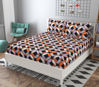F Assured 200 TC Microfiber Queen Geometric Fitted (Elastic) Bedsheet(Pack of 1, Multicolor)