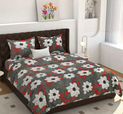 Decent Home Microfiber Double Flat 140 TC Floral Bedsheet(Pack of 1, Grey)