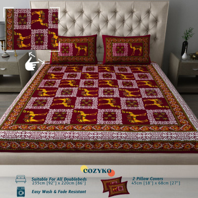 COZYKO 144 TC Cotton Double Printed Flat Bedsheet(Pack of 1, Maroon Camel)