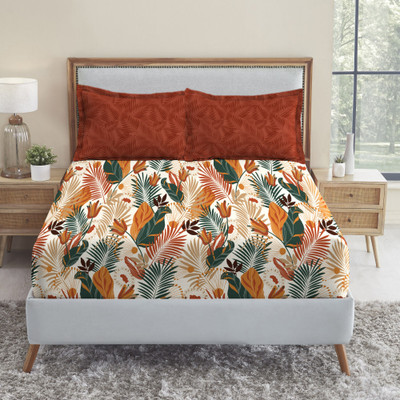 MYTRIDENT Cotton Queen Flat 144 TC Geometric Bedsheet(Pack of 1, Tropicana)