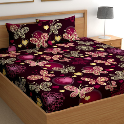 CG Homes Cotton Double Flat 180 TC Printed Bedsheet(Pack of 1, Plum Purple)