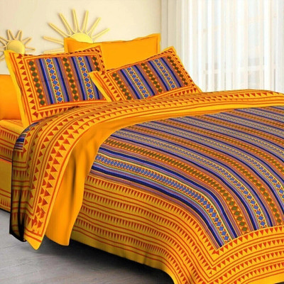 Kanha Online Shopping Cotton Double Flat 144 TC Printed Bedsheet(Pack of 1, Yellow)