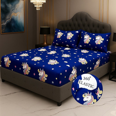 THANESH Microfiber King Fitted (Elastic) 210 TC Printed Bedsheet(Pack of 1, Multicolor04)