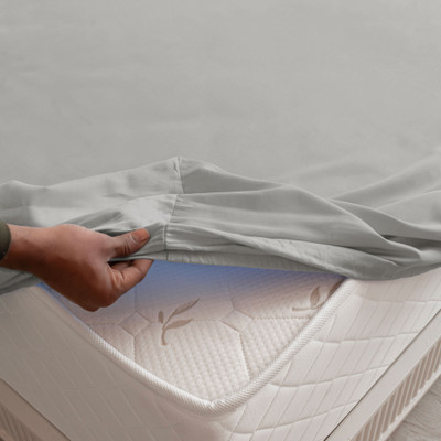 HOMEMONDE Cotton King Fitted (Elastic) 210 TC Solid Bedsheet(Pack of 1, Grey)