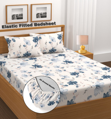 Amrange 210 TC Microfiber King 3D Printed Fitted (Elastic) Bedsheet(Pack of 1, Multicolor)