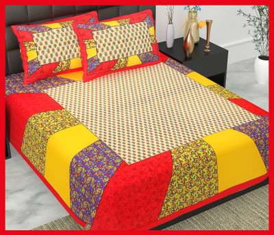 BedZone Cotton Double Flat 240 TC Jaipuri Prints Bedsheet(Pack of 1, Red)
