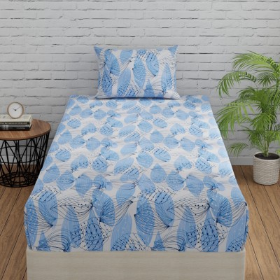 Huesland 144 TC Cotton Single Floral Flat Bedsheet(Pack of 1, Blue & White)