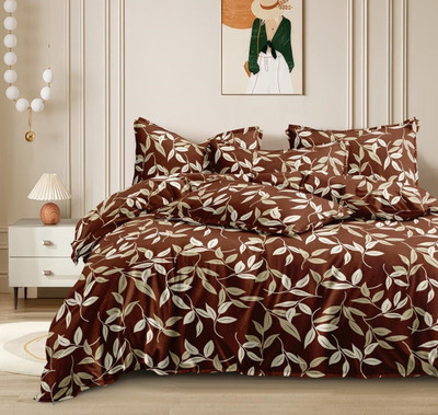 Rvans Creations 210 TC Cotton Single Floral Fitted (Elastic) Bedsheet(Pack of 1, Brwon)