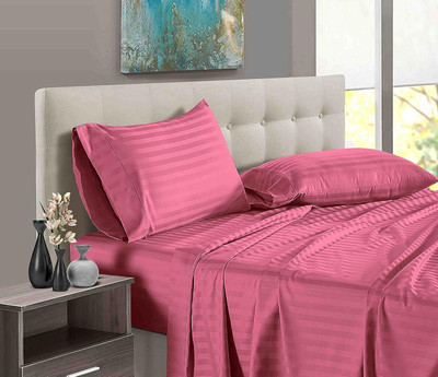 Elite Satin Double Flat 350 TC Striped Bedsheet(Pack of 1, Pink)