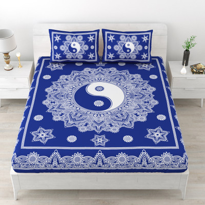 Guffu Cotton Double Flat 144 TC Abstract Bedsheet(Pack of 1, BLUE & WHITE)