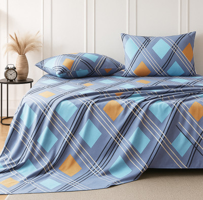 VAS COLLECTIONS Cotton King Flat 180 TC Floral Bedsheet(Pack of 1, Sky blue)