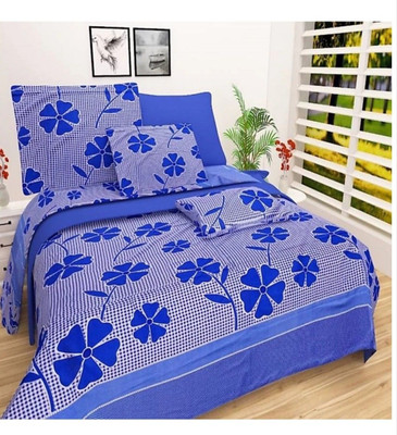 Aciloc Polycotton Double Flat 220 TC Floral Bedsheet(Pack of 1, Blue-f)