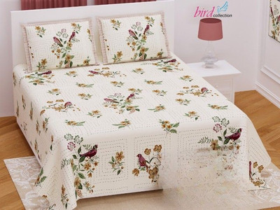 ROOP JYOTI Cotton Double Flat 250 TC Printed Bedsheet(Pack of 1, White)
