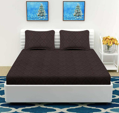 BELVOSTUM 180 TC Microfiber Double Geometric Flat Bedsheet(Pack of 1, Brown)