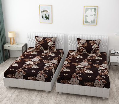 BROMWICK 280 TC Microfiber Single Printed Flat Bedsheet(Pack of 2, Coffee)