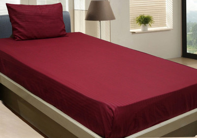 Vissage 210 TC Microfiber Single Striped Flat Bedsheet(Pack of 1, Maroon)