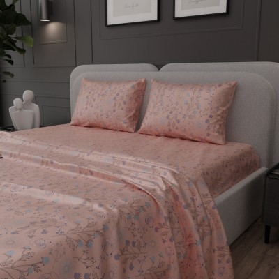 stoa paris 300 TC Polyester Super King Floral Flat Bedsheet(Pack of 1, Peach)