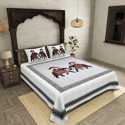 JAIPUR FABRIC Microfiber King Flat 150 TC Printed Bedsheet(Pack of 1, Grey)