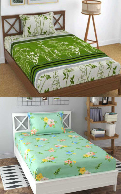 Decent Home 220 TC Microfiber Single Geometric Flat Bedsheet(Pack of 2, Green)