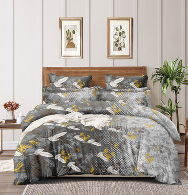 BREVARD Polycotton Double Flat 210 TC Geometric Bedsheet(Pack of 1, Charcoal)