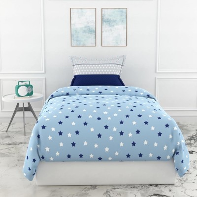 LORETO 144 TC Cotton Single Printed Flat Bedsheet(Pack of 1, Blue)