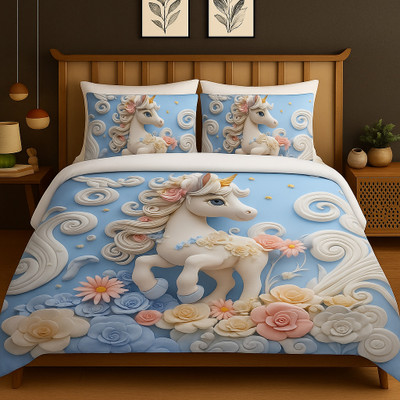 Pratham Cotton Blend Super King Flat 210 TC Floral Bedsheet(Pack of 1, Light Blue)