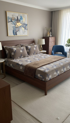 SHANVI ENTERPRISES Velvet King Fitted (Elastic) 360 TC Printed Bedsheet(Pack of 1, Brown, 1 Bed-sheet with 2 Pillow Covers, Warm Bedsheet)
