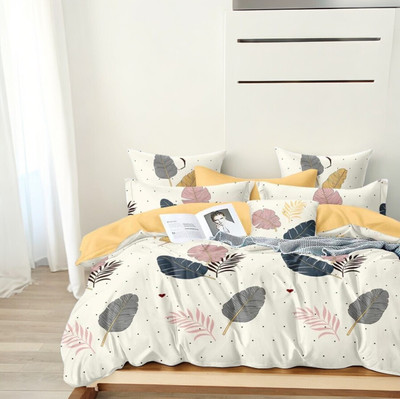 ROOMSTYLE 230 TC Cotton Single Floral Fitted (Elastic) Bedsheet(Pack of 1, White)