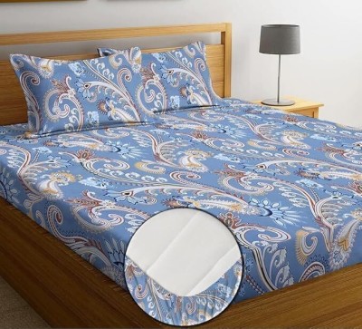 ARDM 220 TC Cotton Double Jaipuri Prints Fitted (Elastic) Bedsheet(Pack of 1, Blue)