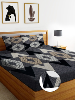 Crafteal 254 TC Cotton Double Printed Fitted (Elastic) Bedsheet(Pack of 1, Multicolor)