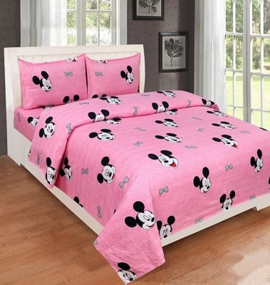 Soniasaa 175 TC Cotton Double Printed Flat Bedsheet(Pack of 1, Baby Pink)