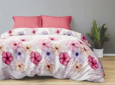 OOA 144 TC Polycotton King Floral Flat Bedsheet(Pack of 1, Pink)