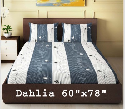 Dahlia 200 TC Polycotton Queen Printed Fitted (Elastic) Bedsheet(Pack of 1, Grey 1)