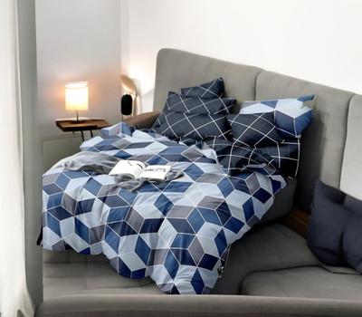 Roomesssentials 155 TC Cotton Double Self Design Flat Bedsheet(Pack of 1, Blue)