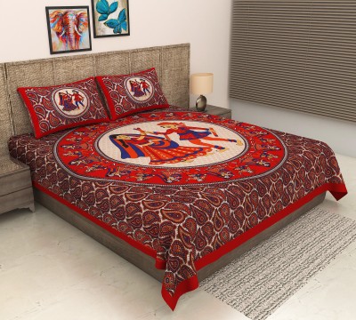 METRO LIVING 144 TC Cotton Double Jaipuri Prints Flat Bedsheet(Pack of 1, Red)