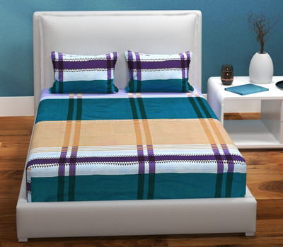 Floating Dreams 280 TC Microfiber Double Checkered Fitted (Elastic) Bedsheet(Pack of 1, Multicolor)