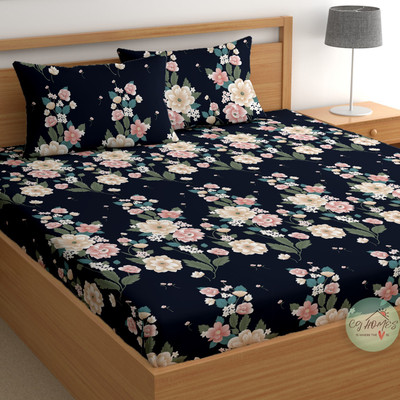 CG Homes Cotton Double Flat 180 TC Printed Bedsheet(Pack of 1, Navy Blue)