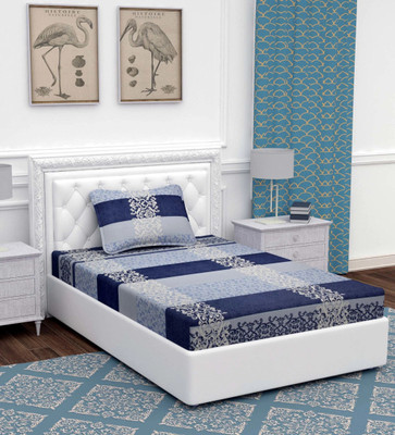 BEVI 280 TC Microfiber Single Printed Flat Bedsheet(Pack of 1, Blue)