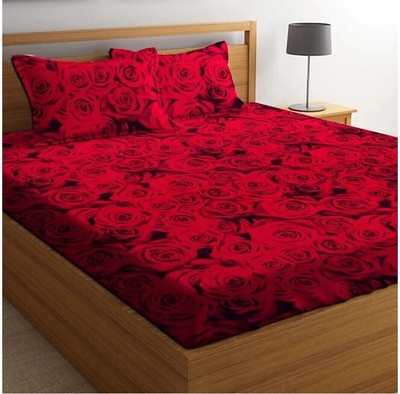 LFAH Cotton Double Flat 185 TC Printed Bedsheet(Pack of 1, Red)