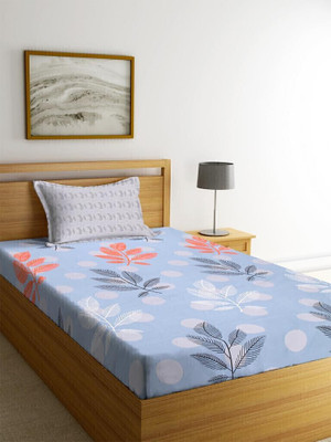 Hetvik home decor 210 TC Cotton Single Printed Fitted (Elastic) Bedsheet(Pack of 1, Blue)