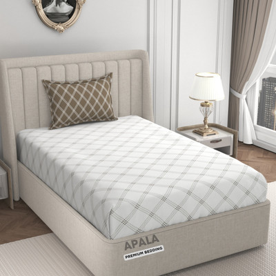 Apala 280 TC Microfiber Single Geometric Flat Bedsheet(Pack of 1, White & Beige)