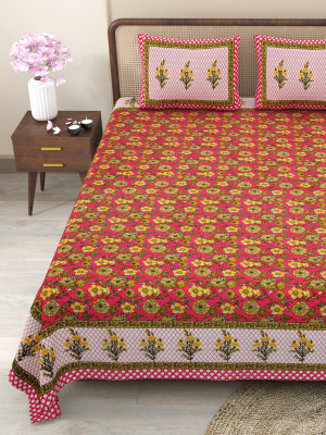 CLOTHOLOGY Cotton King Flat 240 TC Jaipuri Prints Bedsheet(Pack of 1, Blue)